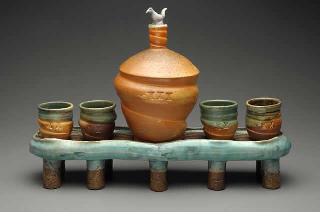 New Work :: Flask, Stand, Cups  :: Tom White Pottery